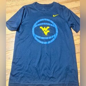 Nike WVU Boys Navy Short-Sleeve Performance Tee with Yellow Logo YL Basketball